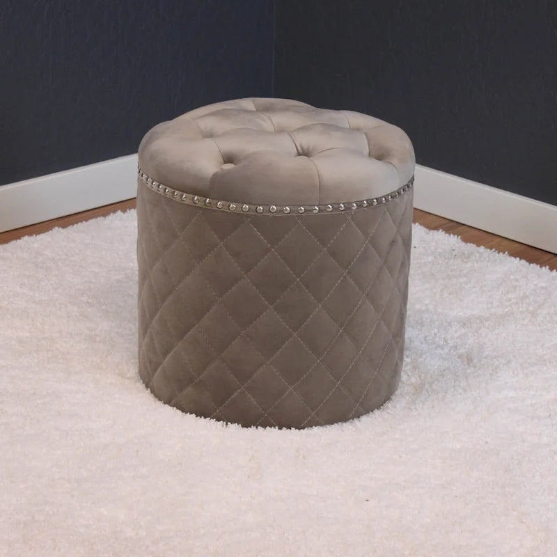 Lemele Solid Round Velvet Ottoman