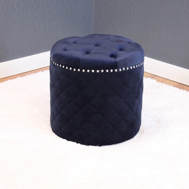 Lemele Solid Round Velvet Ottoman