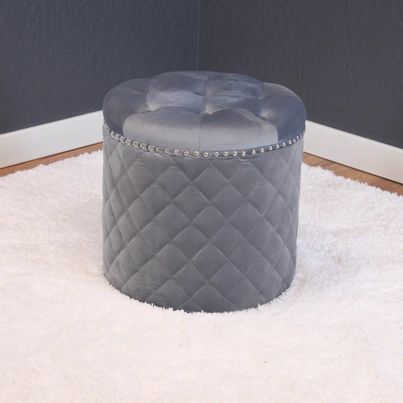 Lemele Solid Round Velvet Ottoman