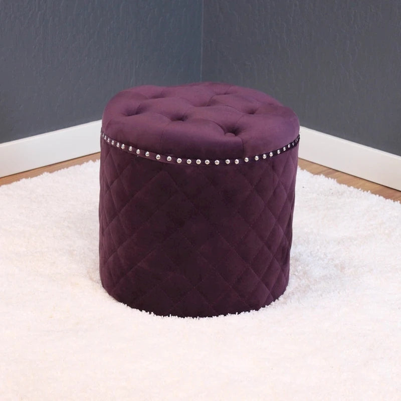 Lemele Solid Round Velvet Ottoman