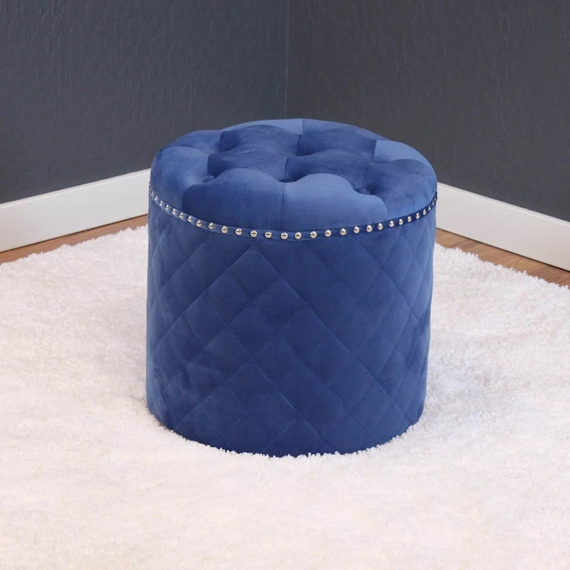 Lemele Solid Round Velvet Ottoman