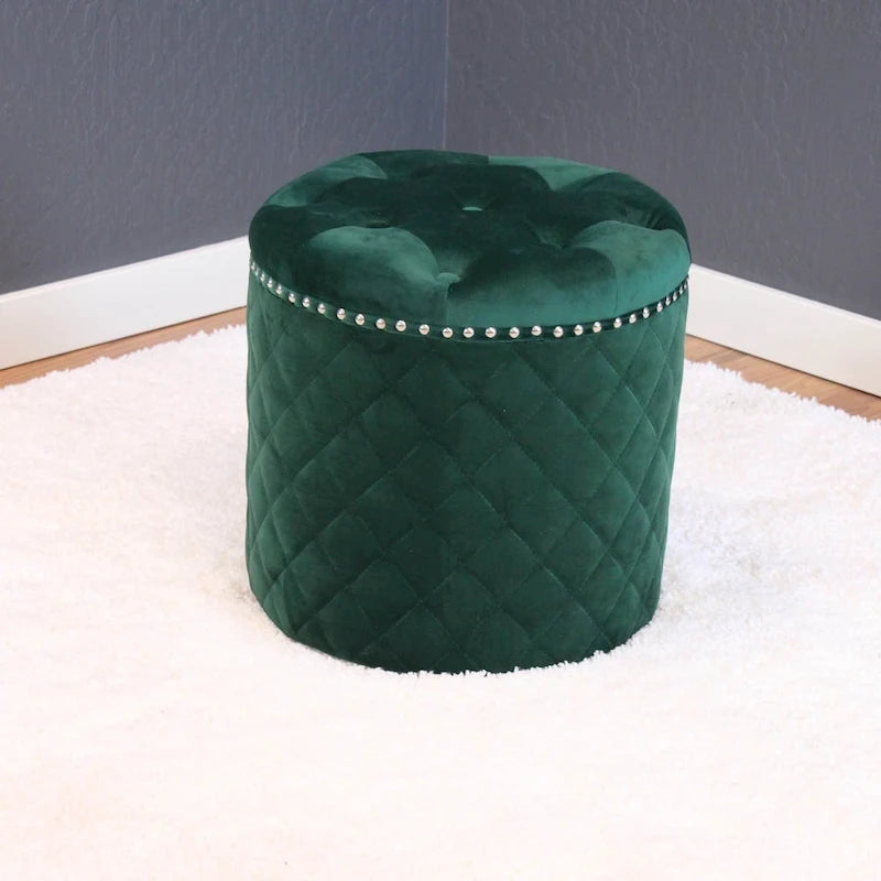 Lemele Solid Round Velvet Ottoman