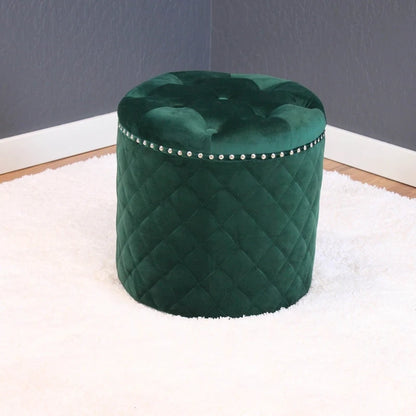 Lemele Solid Round Velvet Ottoman