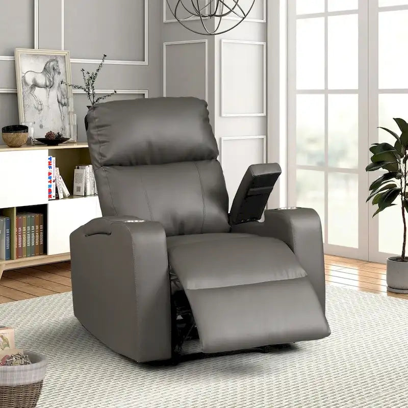 Modern Terry Upholstered Faux Leather Power Recliner Chair