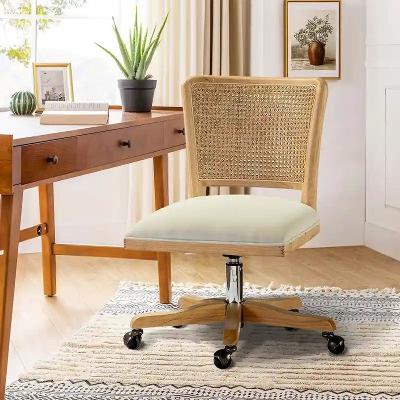 Calcutta Modern Rattan Back Task Chair with Solid Wood Legs by HULALA HOME