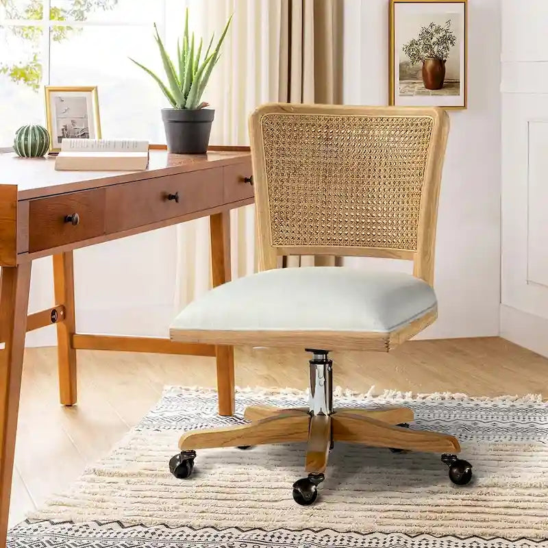 Calcutta Modern Rattan Back Task Chair with Solid Wood Legs by HULALA HOME