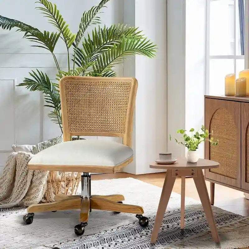 Calcutta Modern Rattan Back Task Chair with Solid Wood Legs by HULALA HOME