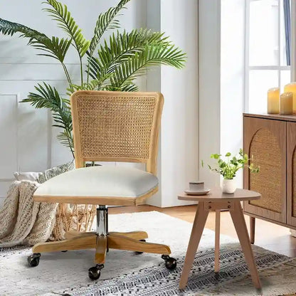 Calcutta Modern Rattan Back Task Chair with Solid Wood Legs by HULALA HOME