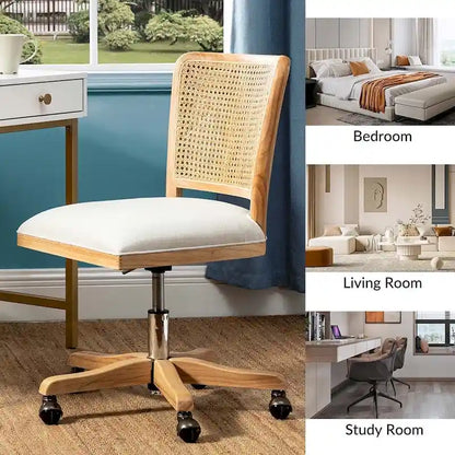 Calcutta Modern Rattan Back Task Chair with Solid Wood Legs by HULALA HOME