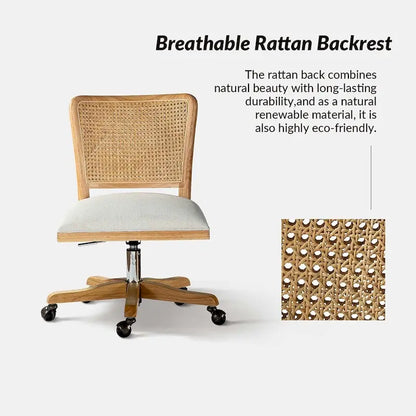 Calcutta Modern Rattan Back Task Chair with Solid Wood Legs by HULALA HOME