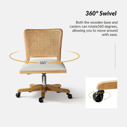 Calcutta Modern Rattan Back Task Chair with Solid Wood Legs by HULALA HOME