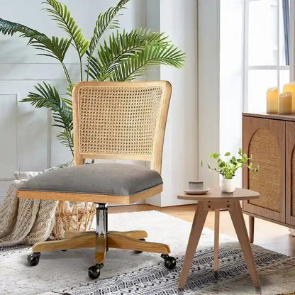 Calcutta Modern Rattan Back Task Chair with Solid Wood Legs by HULALA HOME