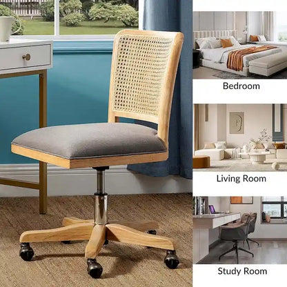 Calcutta Modern Rattan Back Task Chair with Solid Wood Legs by HULALA HOME