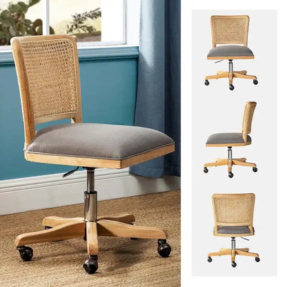 Calcutta Modern Rattan Back Task Chair with Solid Wood Legs by HULALA HOME