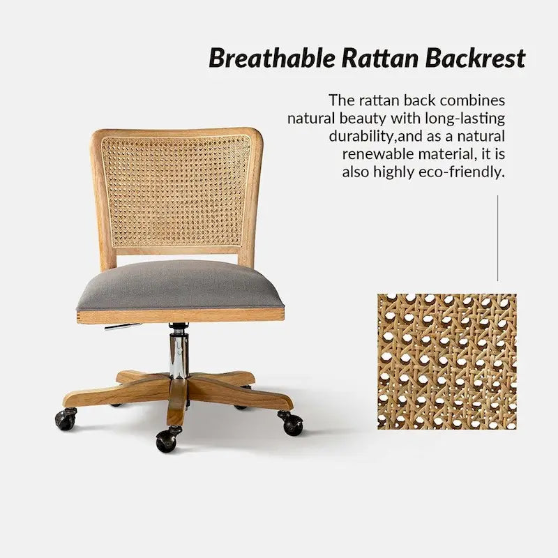 Calcutta Modern Rattan Back Task Chair with Solid Wood Legs by HULALA HOME