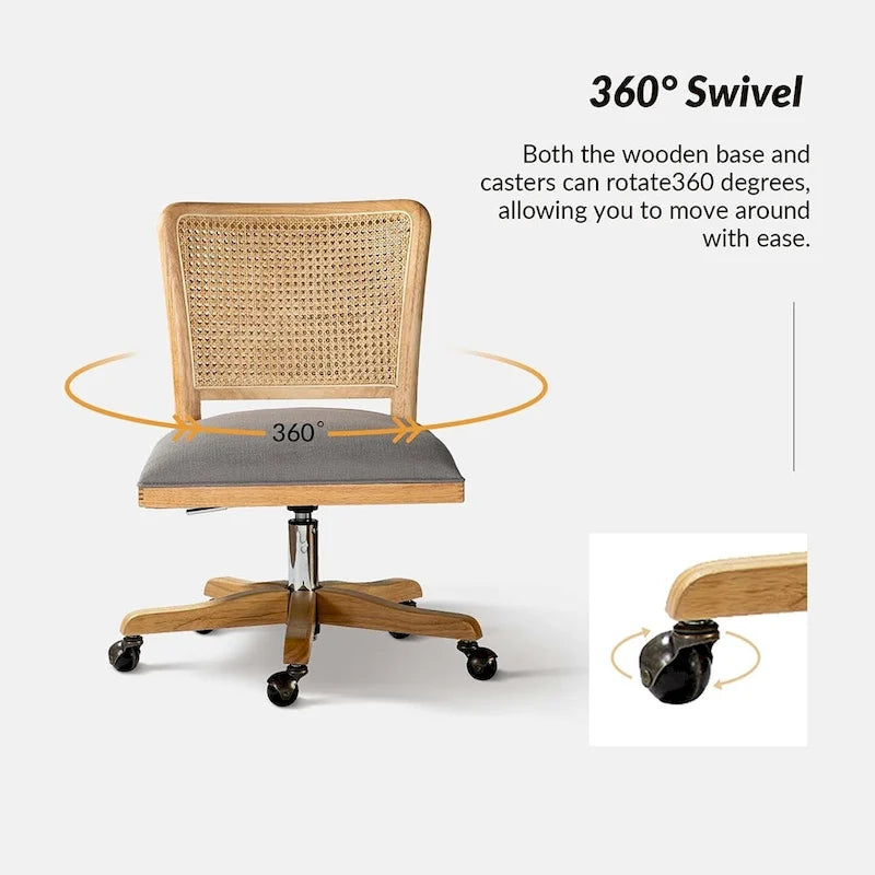 Calcutta Modern Rattan Back Task Chair with Solid Wood Legs by HULALA HOME