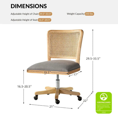 Calcutta Modern Rattan Back Task Chair with Solid Wood Legs by HULALA HOME