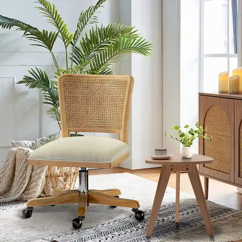 Calcutta Modern Rattan Back Task Chair with Solid Wood Legs by HULALA HOME