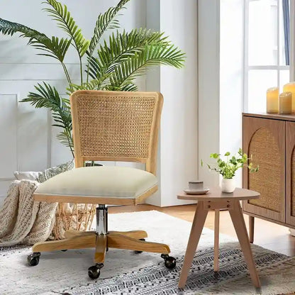 Calcutta Modern Rattan Back Task Chair with Solid Wood Legs by HULALA HOME