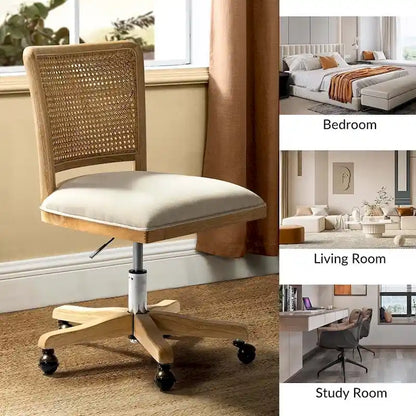 Calcutta Modern Rattan Back Task Chair with Solid Wood Legs by HULALA HOME