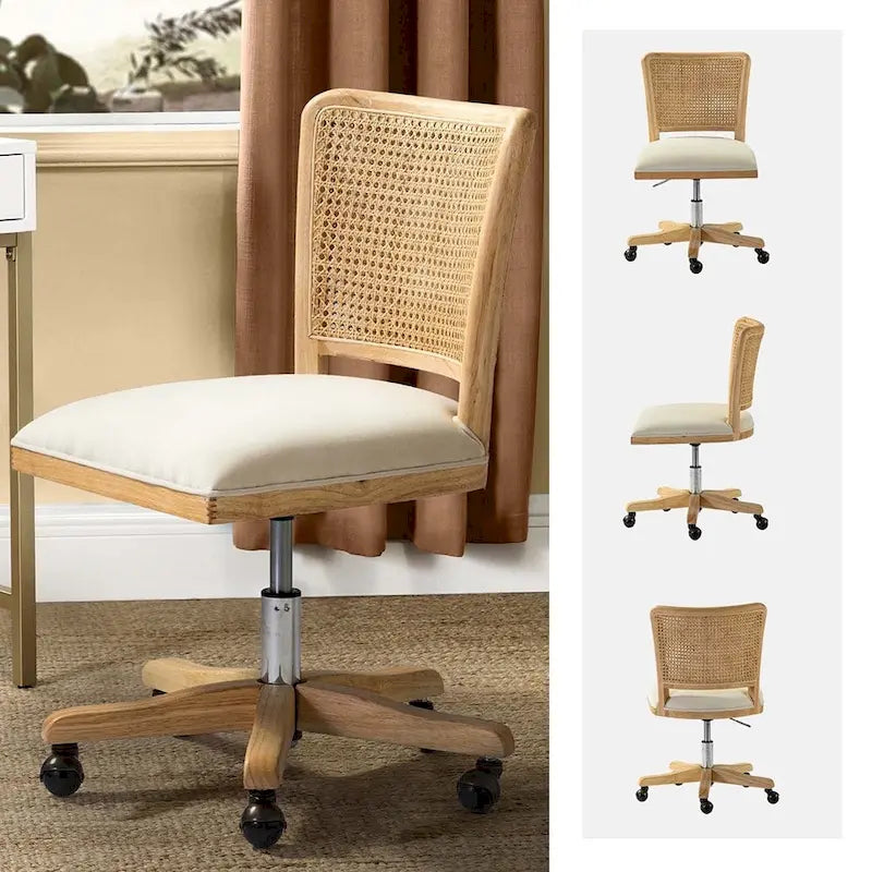 Calcutta Modern Rattan Back Task Chair with Solid Wood Legs by HULALA HOME