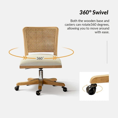 Calcutta Modern Rattan Back Task Chair with Solid Wood Legs by HULALA HOME