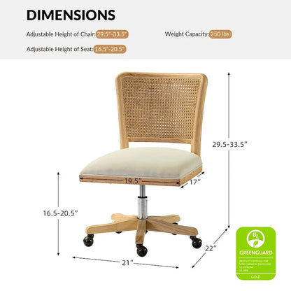 Calcutta Modern Rattan Back Task Chair with Solid Wood Legs by HULALA HOME