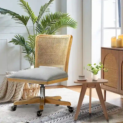 Calcutta Modern Rattan Back Task Chair with Solid Wood Legs by HULALA HOME