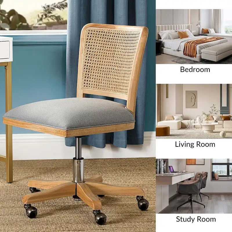 Calcutta Modern Rattan Back Task Chair with Solid Wood Legs by HULALA HOME