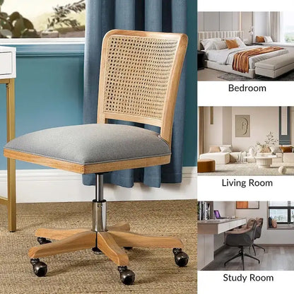 Calcutta Modern Rattan Back Task Chair with Solid Wood Legs by HULALA HOME