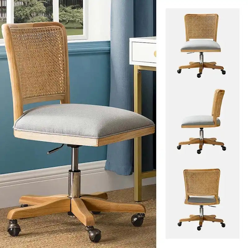 Calcutta Modern Rattan Back Task Chair with Solid Wood Legs by HULALA HOME