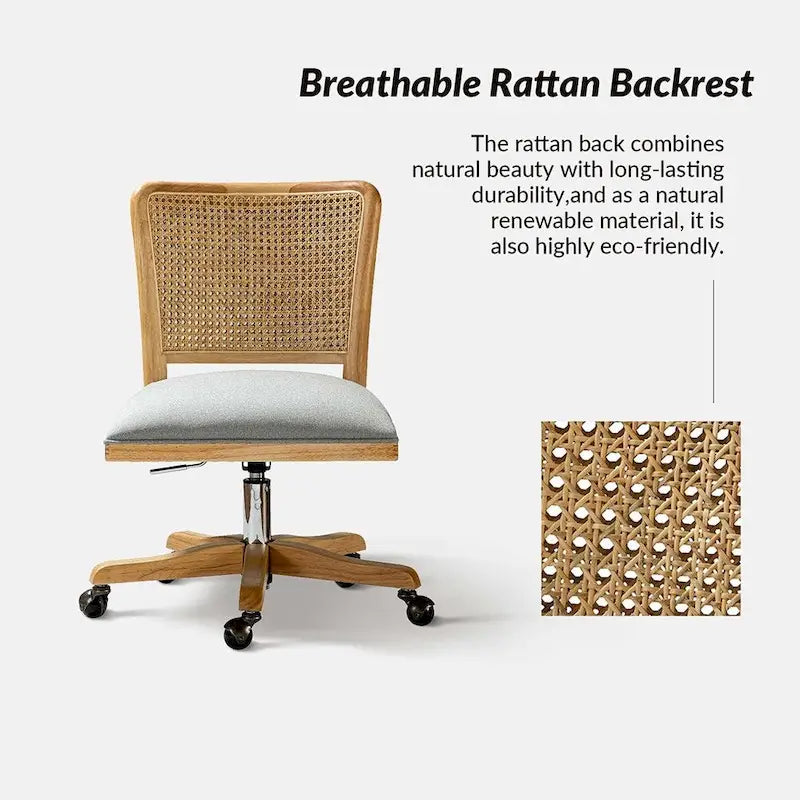 Calcutta Modern Rattan Back Task Chair with Solid Wood Legs by HULALA HOME