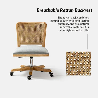 Calcutta Modern Rattan Back Task Chair with Solid Wood Legs by HULALA HOME