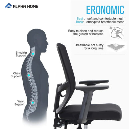ALPHA HOME High Back Mesh Office Chair Adjustable Headrest, Armrest, Rolling Swivel Reclining Chair