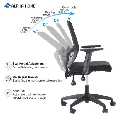 ALPHA HOME High Back Mesh Office Chair Adjustable Headrest, Armrest, Rolling Swivel Reclining Chair