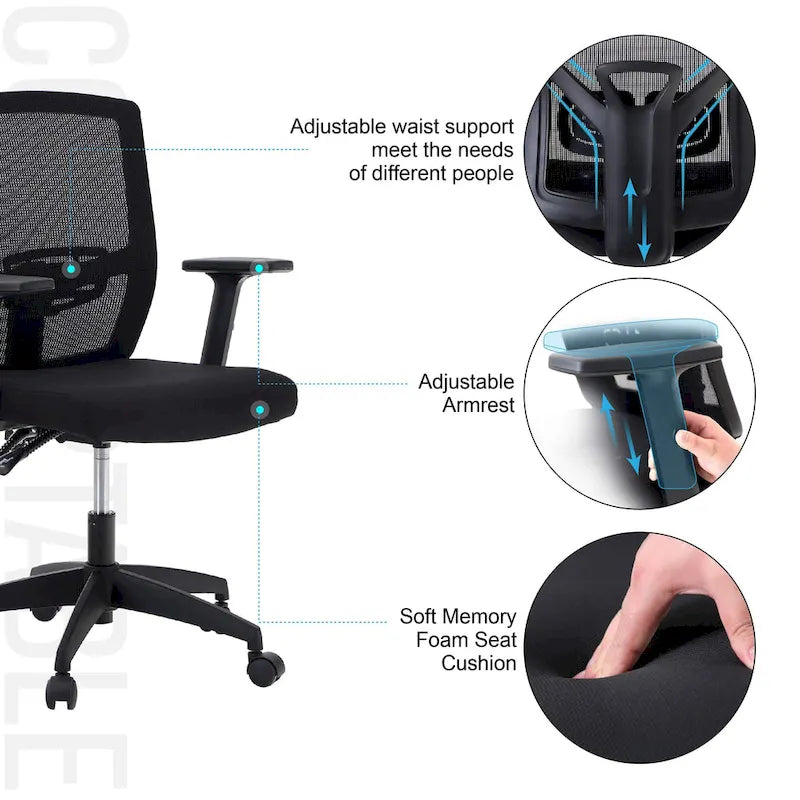 ALPHA HOME High Back Mesh Office Chair Adjustable Headrest, Armrest, Rolling Swivel Reclining Chair