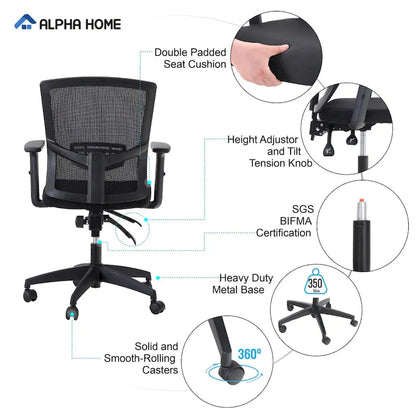ALPHA HOME High Back Mesh Office Chair Adjustable Headrest, Armrest, Rolling Swivel Reclining Chair