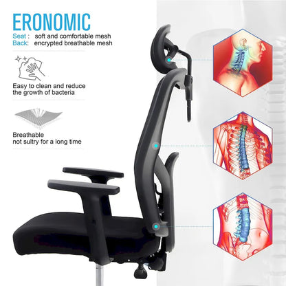 ALPHA HOME High Back Mesh Office Chair Adjustable Headrest, Armrest, Rolling Swivel Reclining Chair