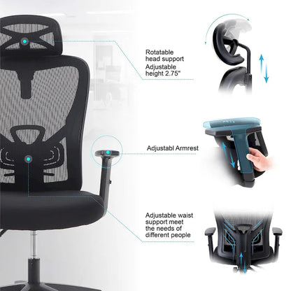 ALPHA HOME High Back Mesh Office Chair Adjustable Headrest, Armrest, Rolling Swivel Reclining Chair