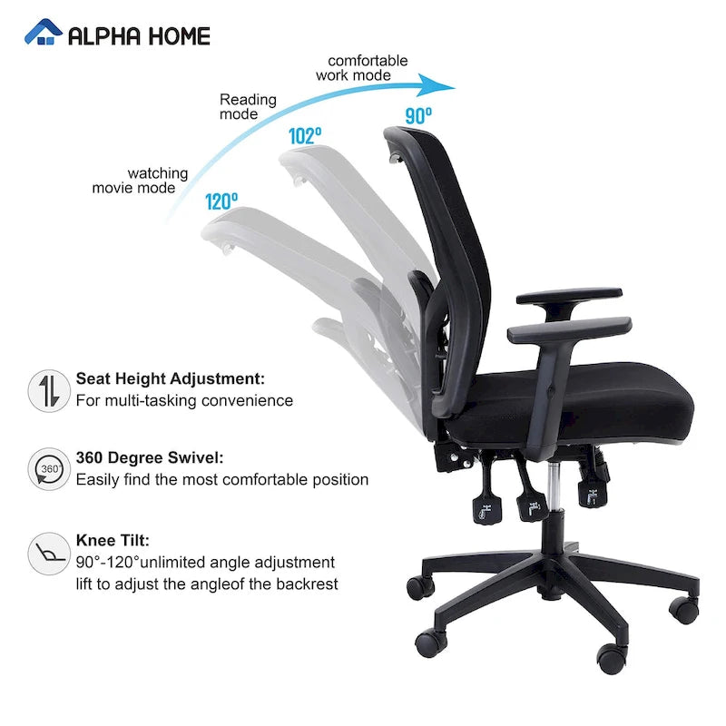 ALPHA HOME High Back Mesh Office Chair Adjustable Headrest, Armrest, Rolling Swivel Reclining Chair