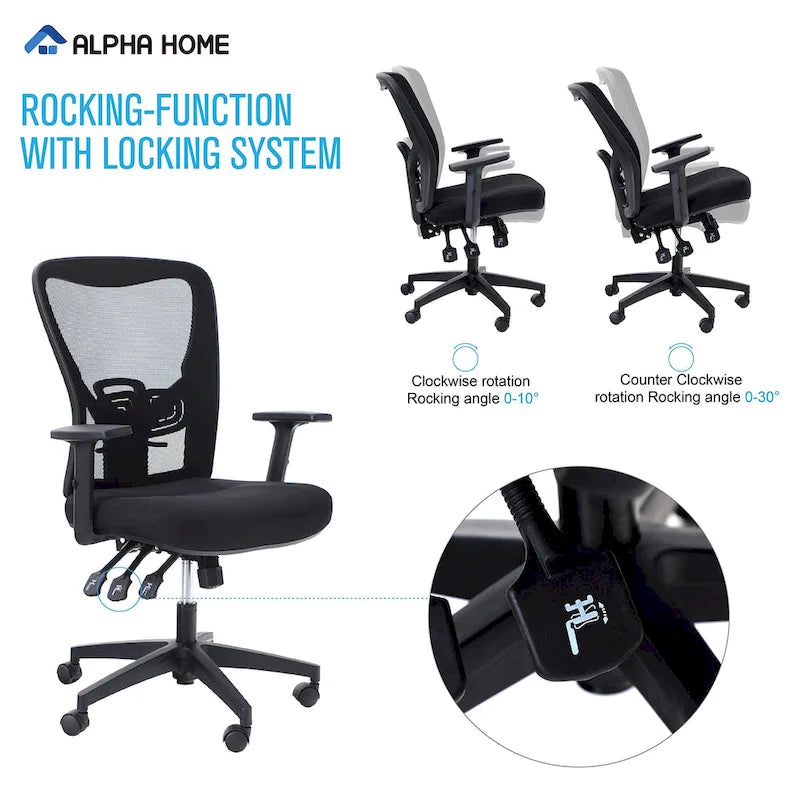 ALPHA HOME High Back Mesh Office Chair Adjustable Headrest, Armrest, Rolling Swivel Reclining Chair