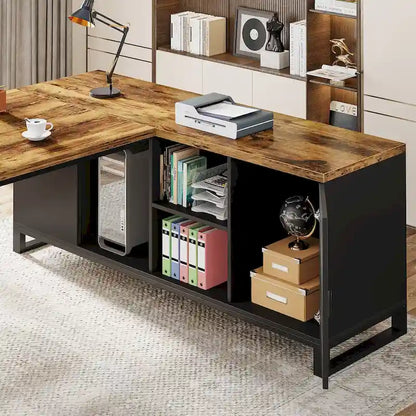 70.8 Executive Desk with 55 File Cabinet, Large L-Shaped Office Computer Desk with Storage Shelves and Cabinet
