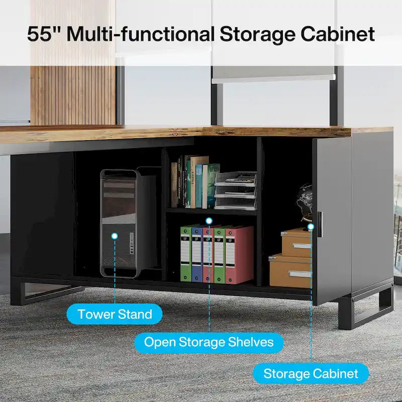 70.8 Executive Desk with 55 File Cabinet, Large L-Shaped Office Computer Desk with Storage Shelves and Cabinet