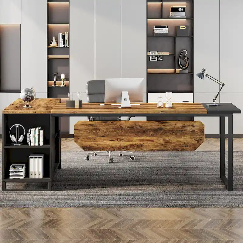 70.8 Executive Desk with 55 File Cabinet, Large L-Shaped Office Computer Desk with Storage Shelves and Cabinet