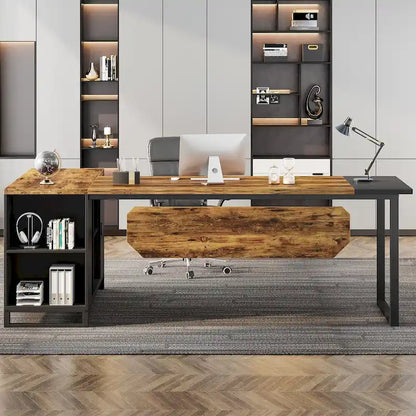 70.8 Executive Desk with 55 File Cabinet, Large L-Shaped Office Computer Desk with Storage Shelves and Cabinet