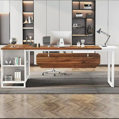 70.8 Executive Desk with 55 File Cabinet, Large L-Shaped Office Computer Desk with Storage Shelves and Cabinet