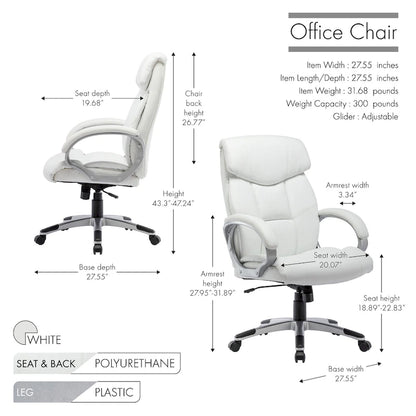 Porthos Home Novak Executive Office Chair, PU Leather, Roller Wheels