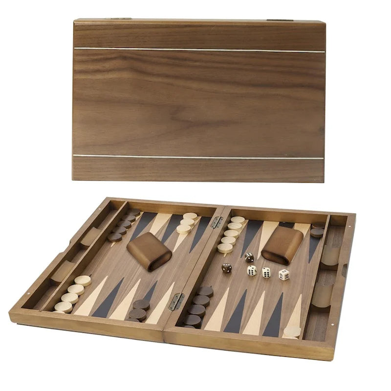 GSE 21 Premium Wooden Inlay Backgammon Board Game Set, Portable Folding Backgammon Board Game with Game Pieces - 21-Inch