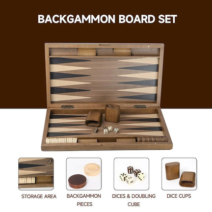 GSE 21 Premium Wooden Inlay Backgammon Board Game Set, Portable Folding Backgammon Board Game with Game Pieces - 21-Inch