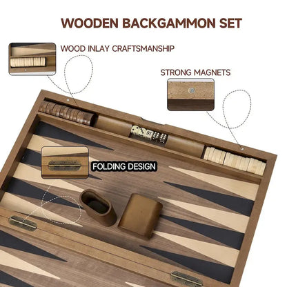 GSE 21 Premium Wooden Inlay Backgammon Board Game Set, Portable Folding Backgammon Board Game with Game Pieces - 21-Inch